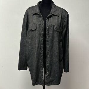 AVENUE Black Zig Zag Geometric Print Blazer snap front Size 18/20 business